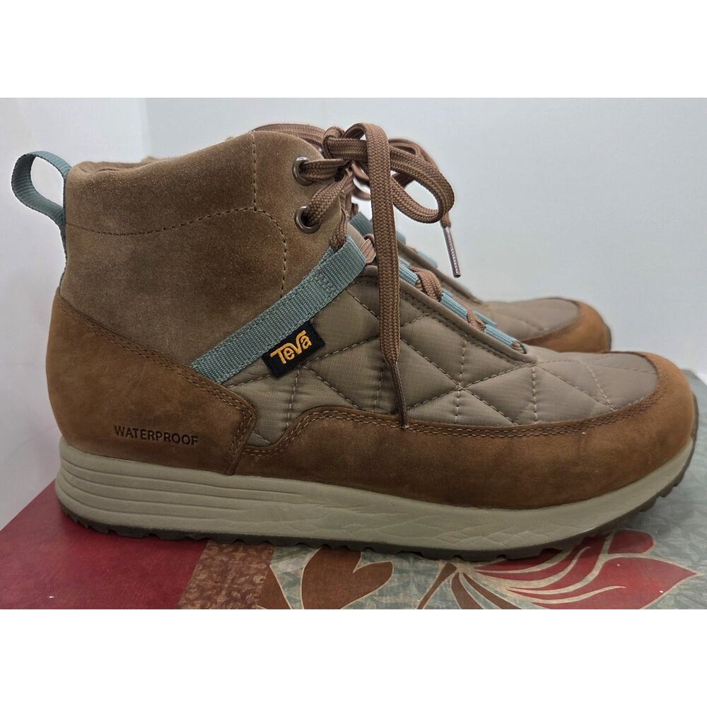 Teva Ember Commute Waterproof Boots Woman's 8 Quilted & Suede Brown Beige